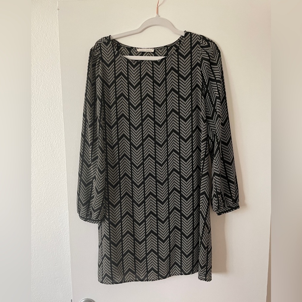 Tunic Dress with Black and White Chevron Pattern